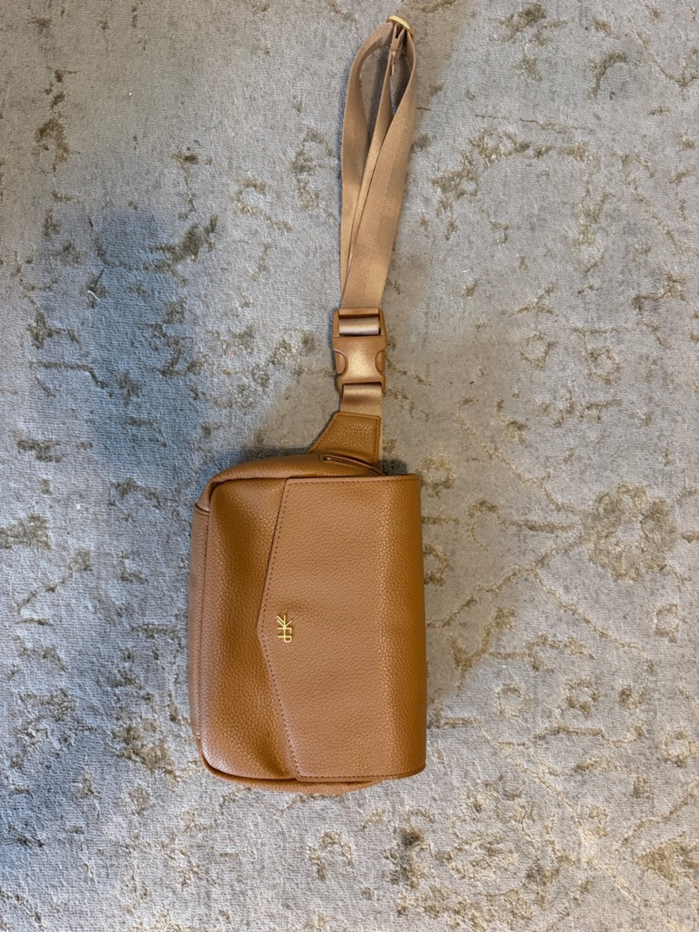 Tan Pebbled Leather Crossbody Sling Bag